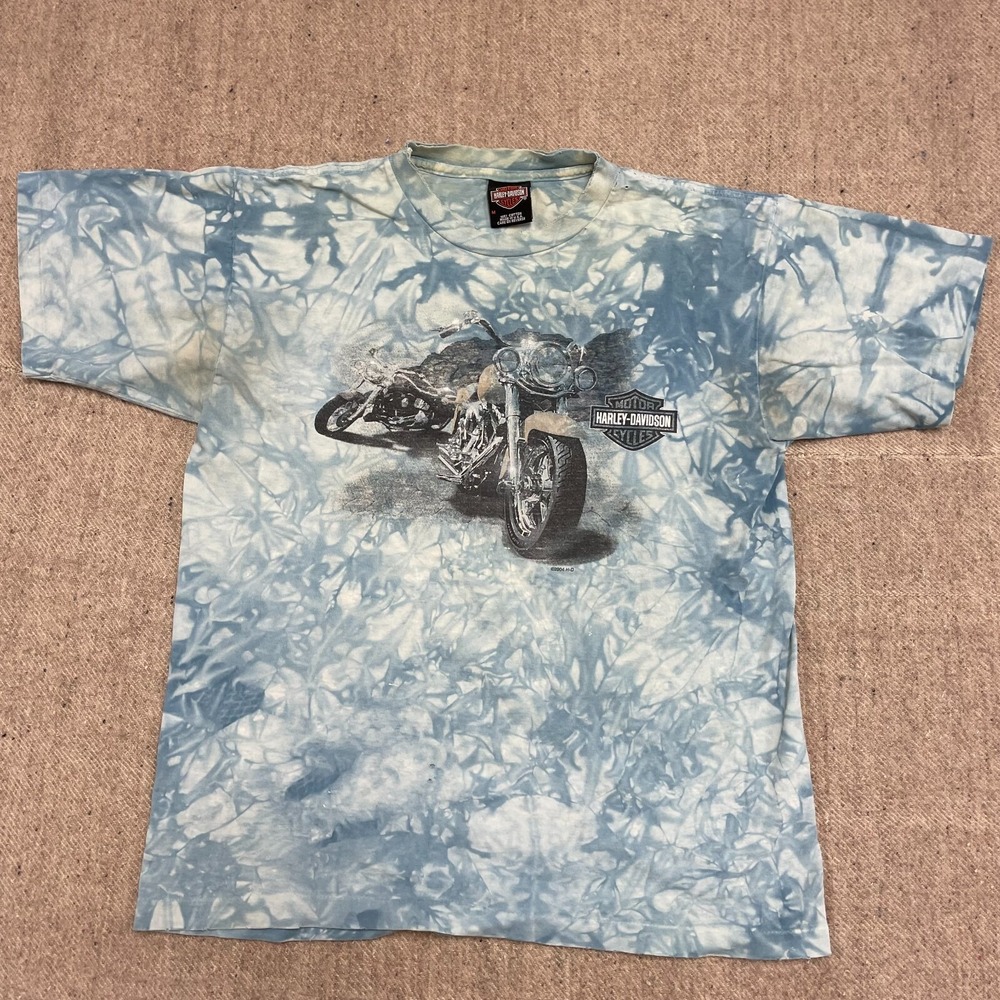 Vintage Graphic Tie Dye T-Shirt Men Medium Blue 2000s Harley Davidson